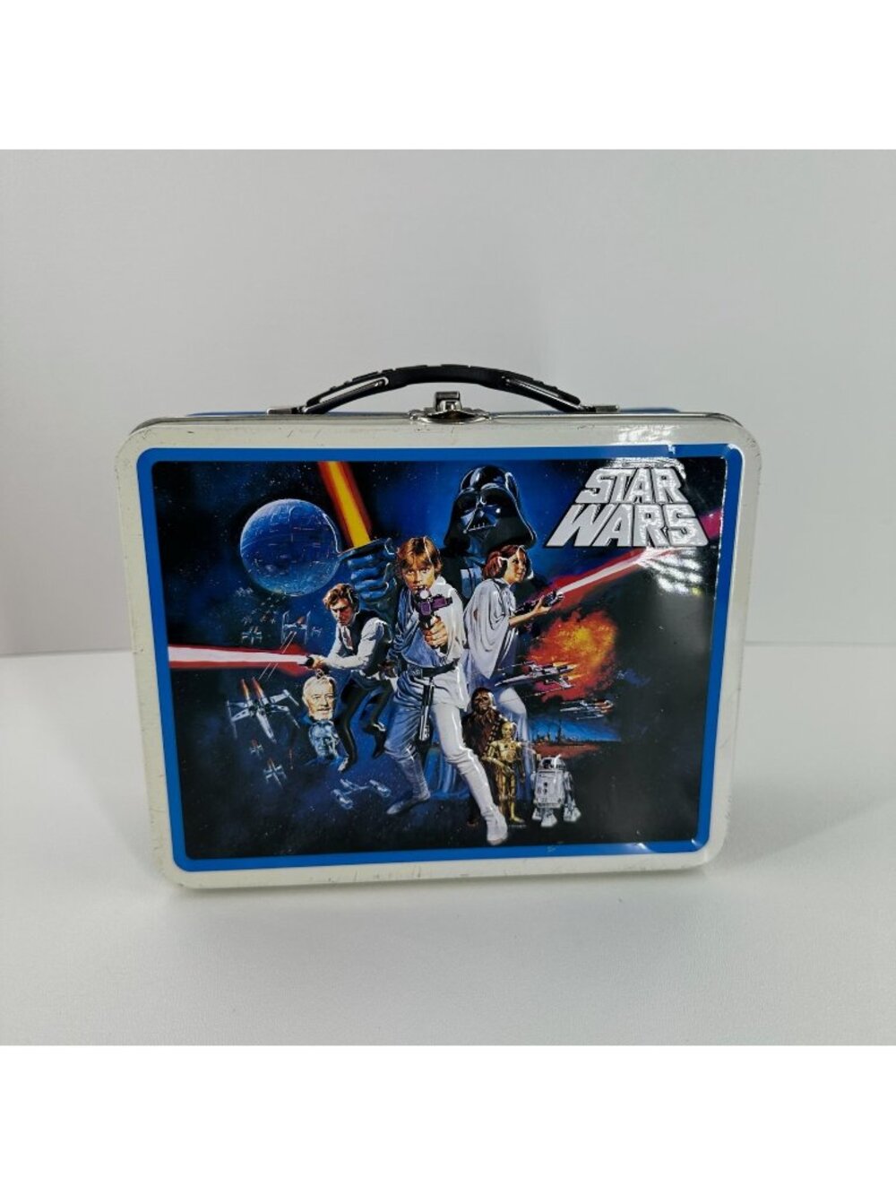 Star Wars Metal Lunch Box Tin Box Vtg 2008 Lucasfilm Rectangular Lead Safe Blue